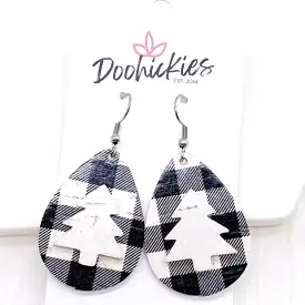 1.5 White Buffalo Plaid 3-D Tree Teardrop Earrings