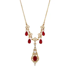 1928 Jewelry Belle Epoch Red Stone Crystal Drop Necklace 16 + 3 Extender