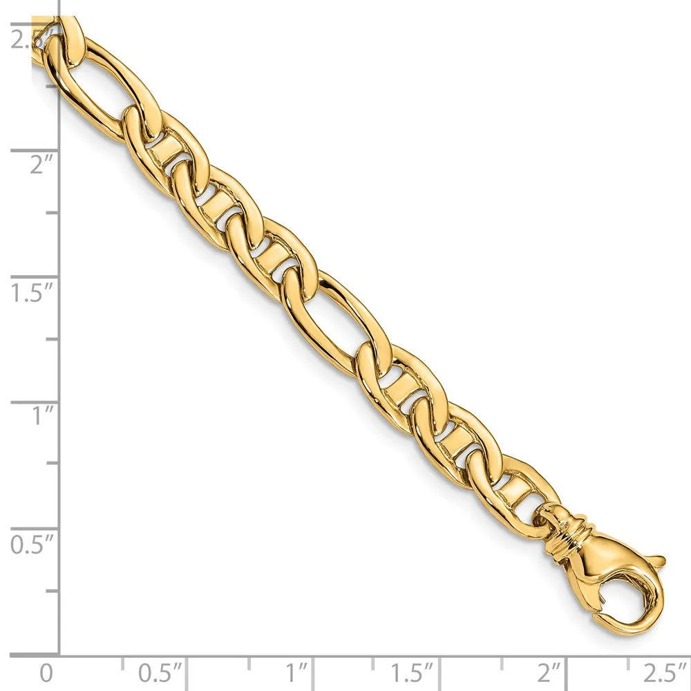 6.5mm 14K Yellow Gold Solid Flat Figaro Anchor Chain Bracelet