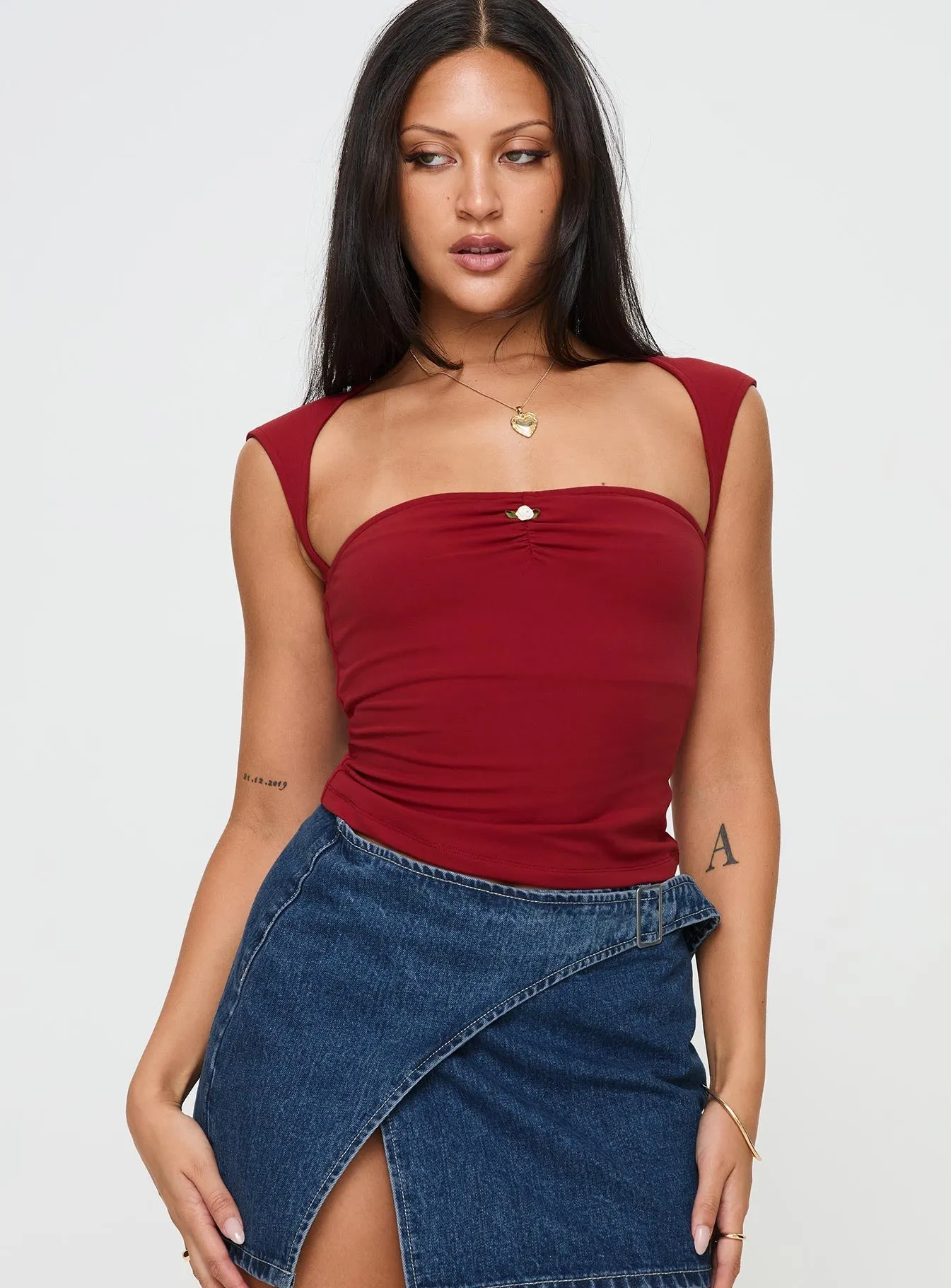 Adella Cap Sleeve Top Red