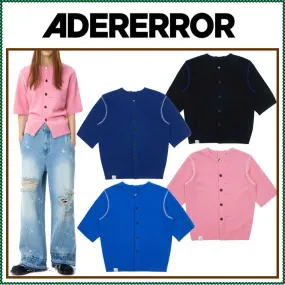 ADERERROR  |Unisex Street Style Plain Short Sleeves Logo Cardigans