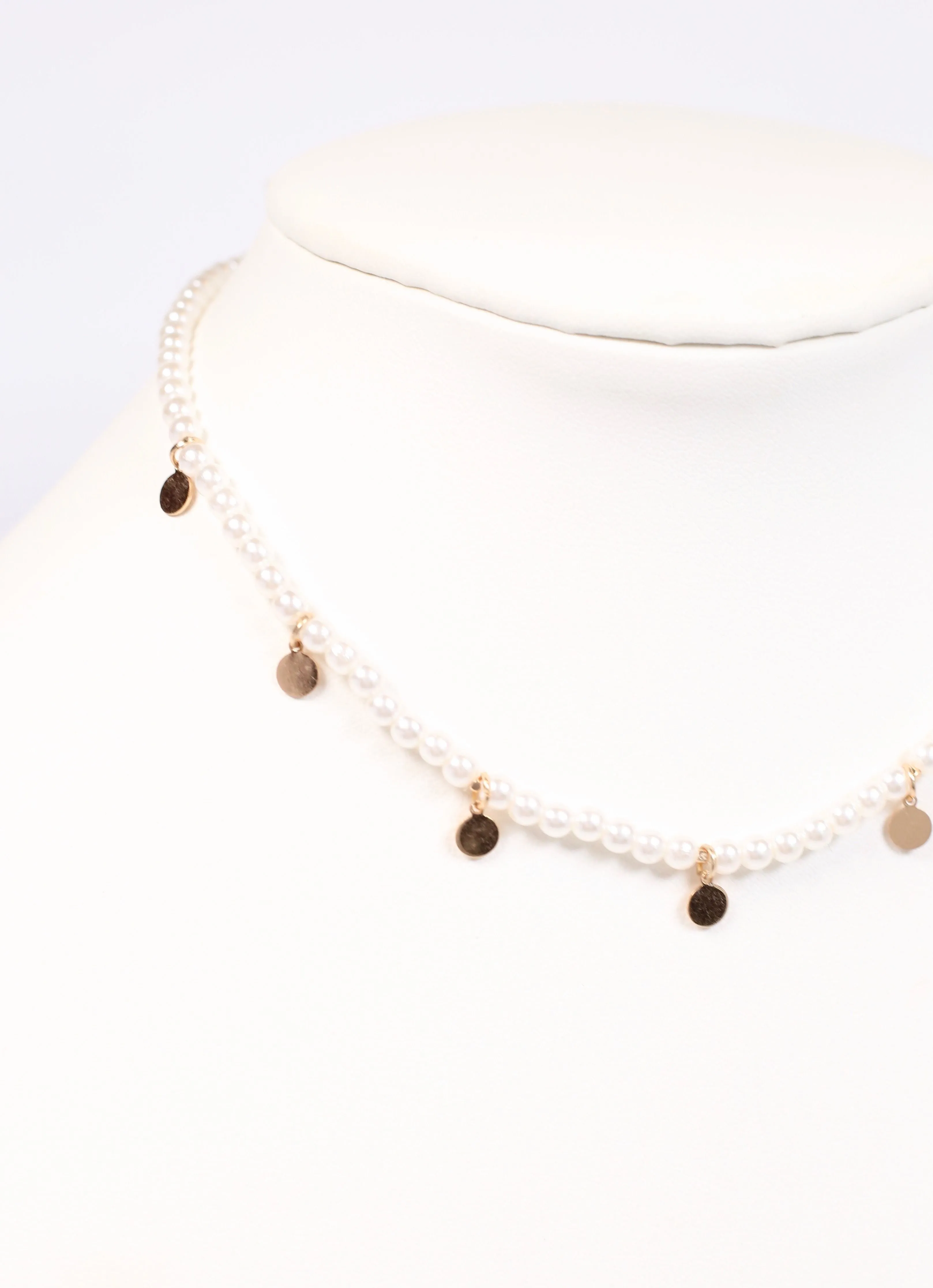 Alberton Pearl Necklace with Discs CREAM