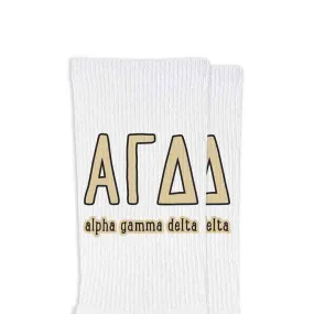 Alpha Gamma Delta Sorority Crew Socks with Name and Letters in Sorority Colors