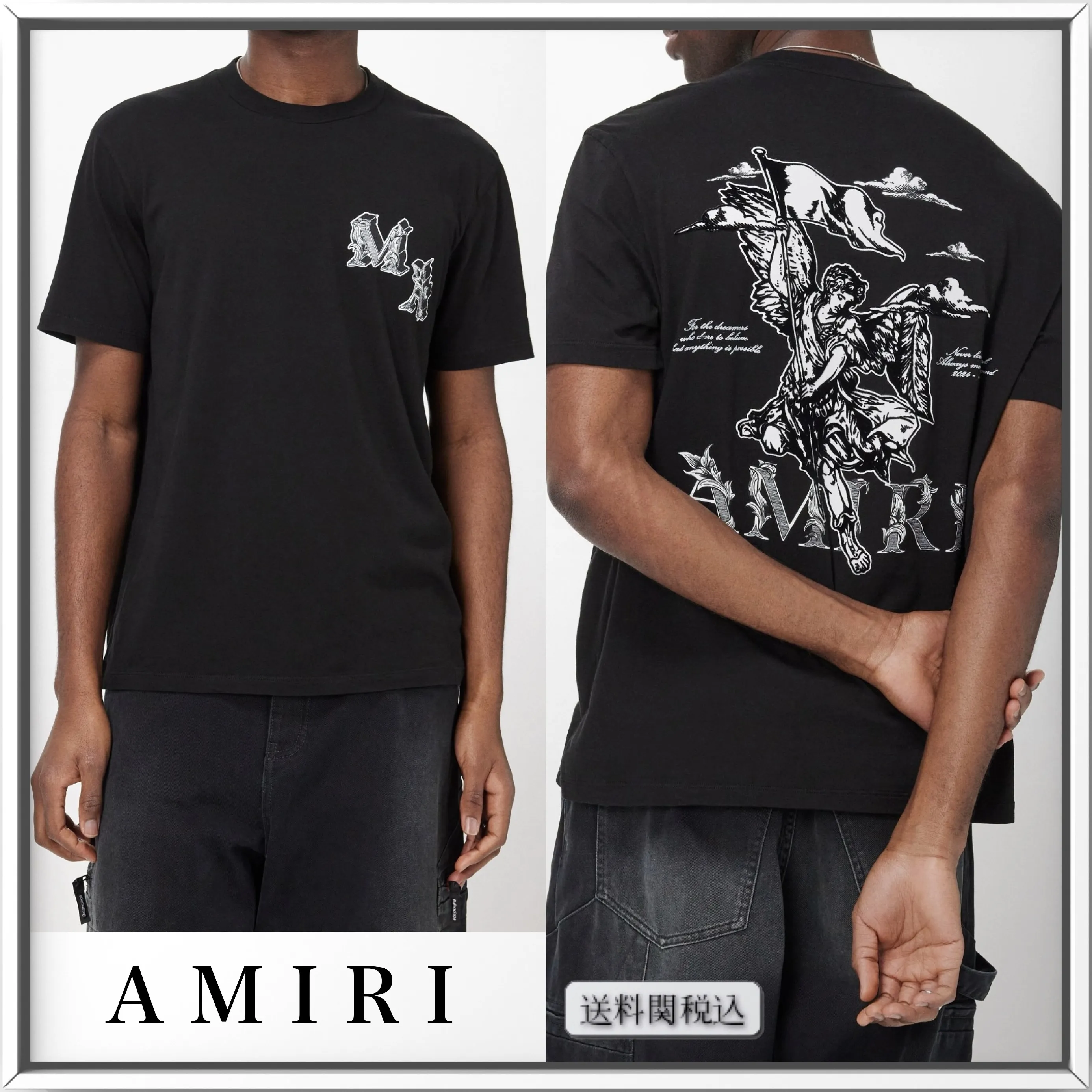 AMIRI  |Crew Neck Street Style Cotton Short Sleeves Logo