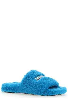 Balenciaga Logo Embroidered Furry Slides