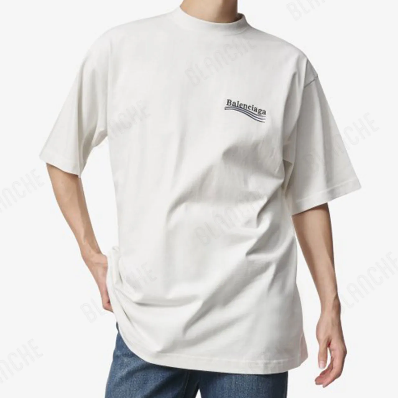 BALENCIAGA  |Men's political campaign large fit t-shirt  in grey