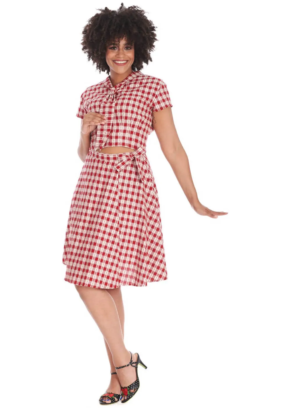 Banned Cherry Check 40's Blouse Red