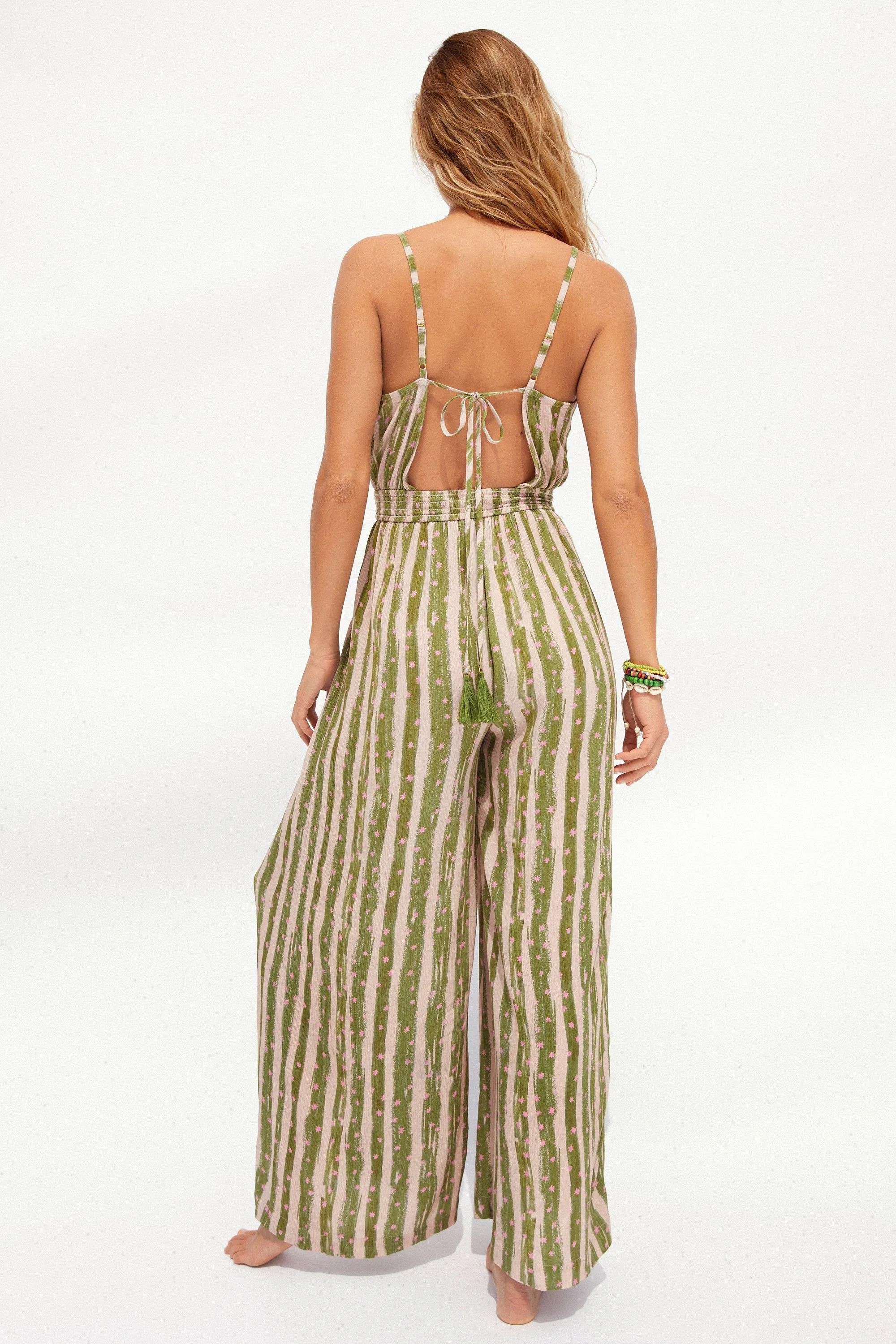 Beachwear | Tatiana Alida X Warehouse Painted Stripe Tie Back Jumpsuit | Warehouse