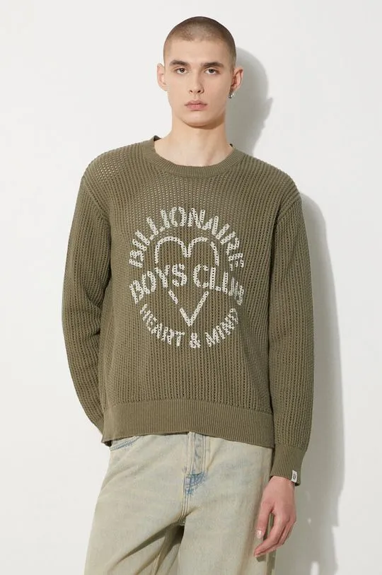 Billionaire Boys Club cotton jumper Heart & Mind Stencil Logo Jumper green color B24224