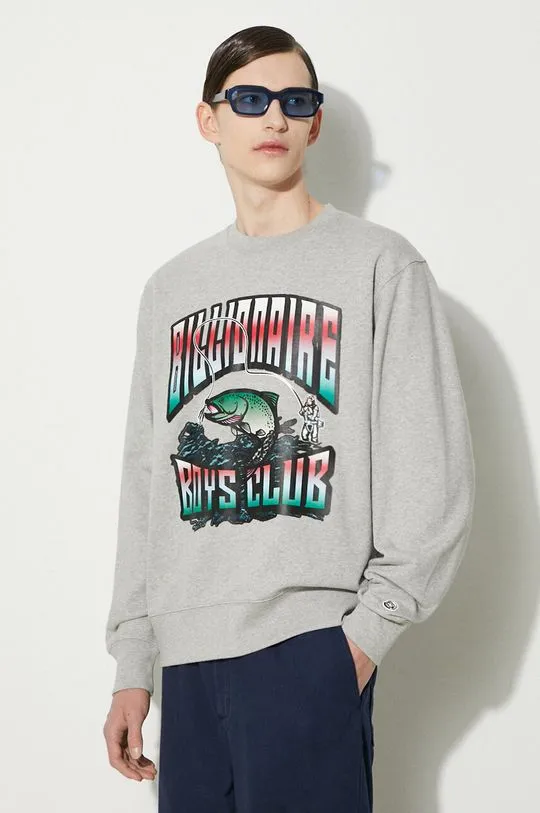 Billionaire Boys Club cotton sweatshirt Big Catch Crewneck men's gray color with a print B24230