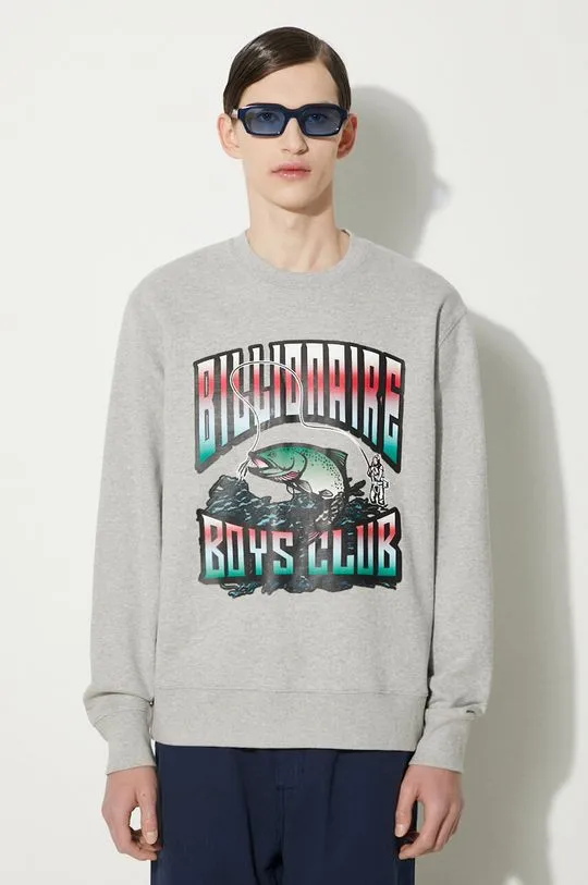 Billionaire Boys Club cotton sweatshirt Big Catch Crewneck men's gray color with a print B24230