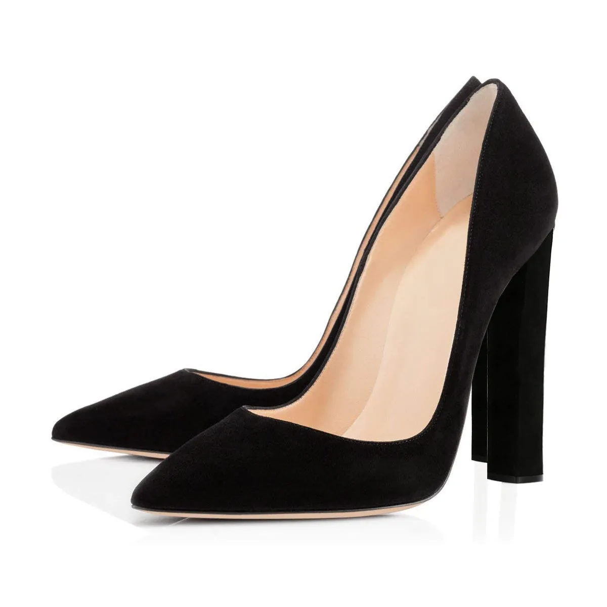 Black Pointed toe Chunky Heels Basic Pumps