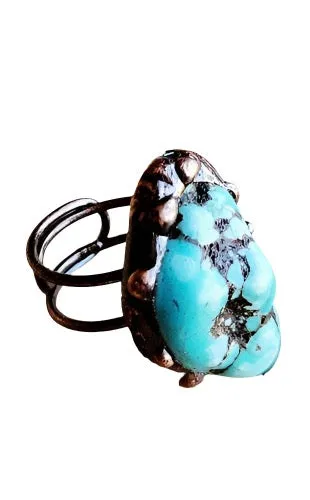 Blue Turquoise Ring set in Antique Copper