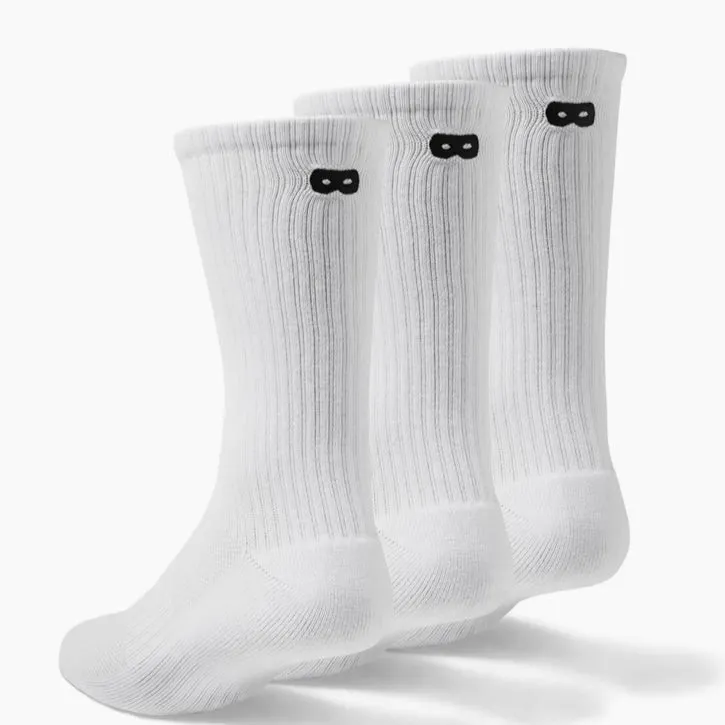 Bowo Ribbed Crew 3 pack Socks White