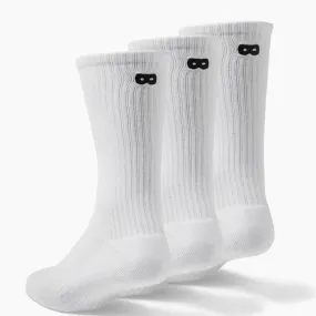 Bowo Ribbed Crew 3 pack Socks White