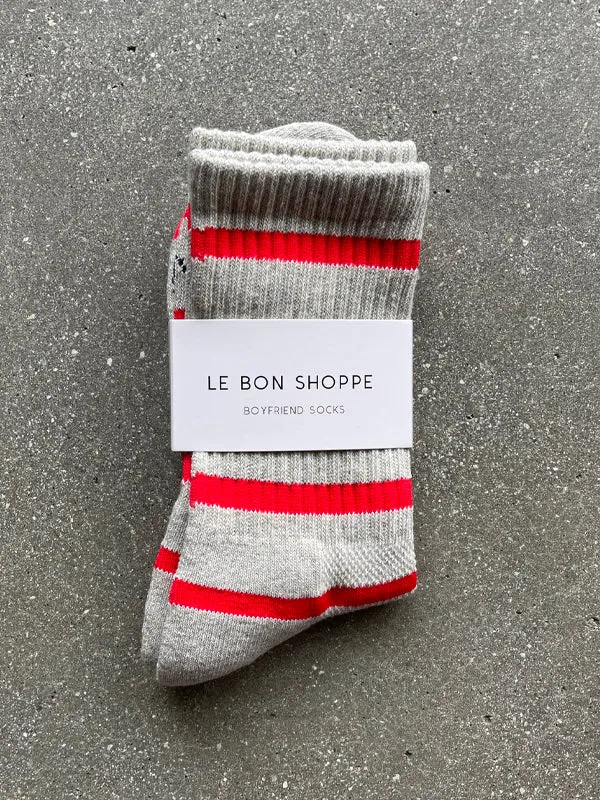 Boyfriend Socks - Grey Red Stripe