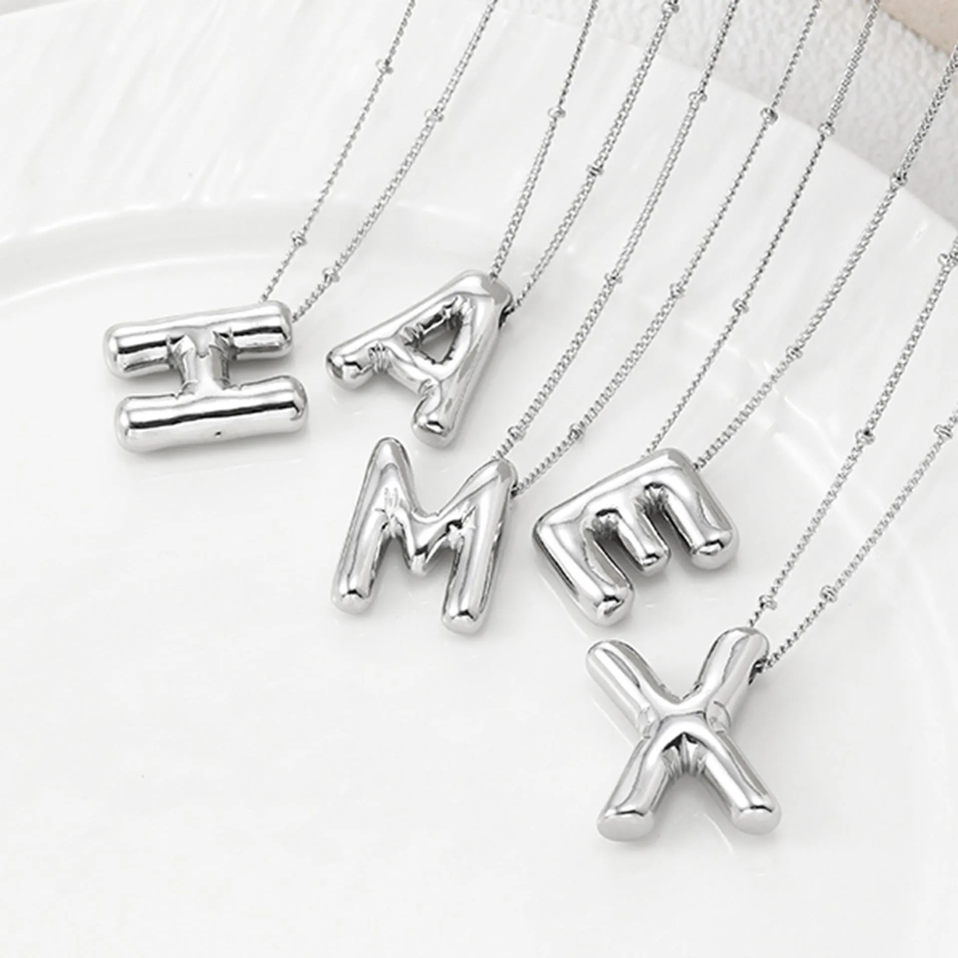 Bubble Letter Pendant Necklace A-L