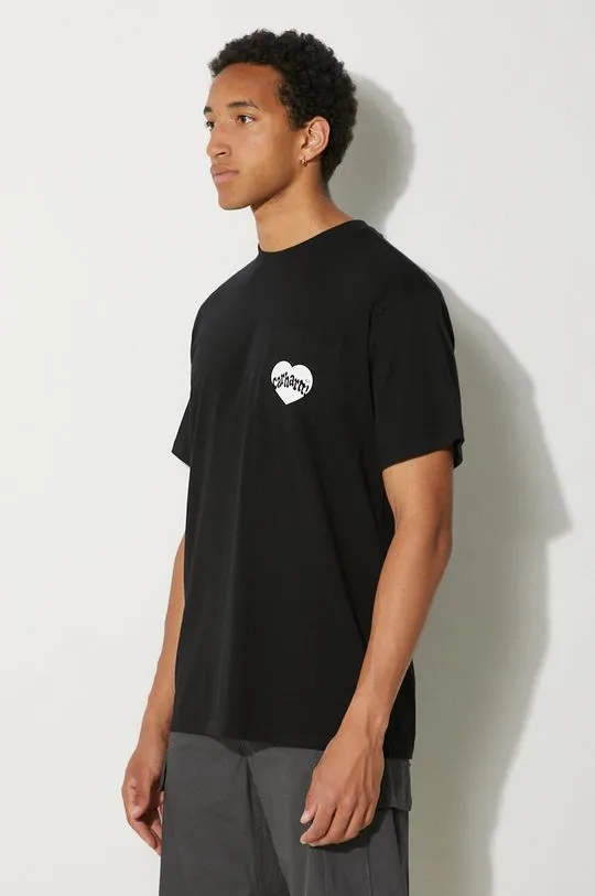 Carhartt WIP cotton t-shirt Amour Pocket men’s black color with a print I033675.0D2XX