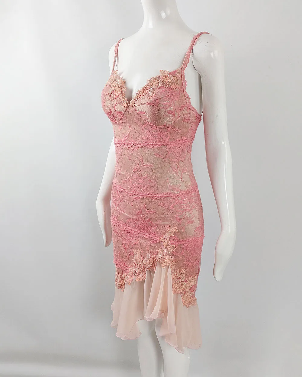 Catwalk Collection Pink & Nude Lace Chiffon y2k Party Dress