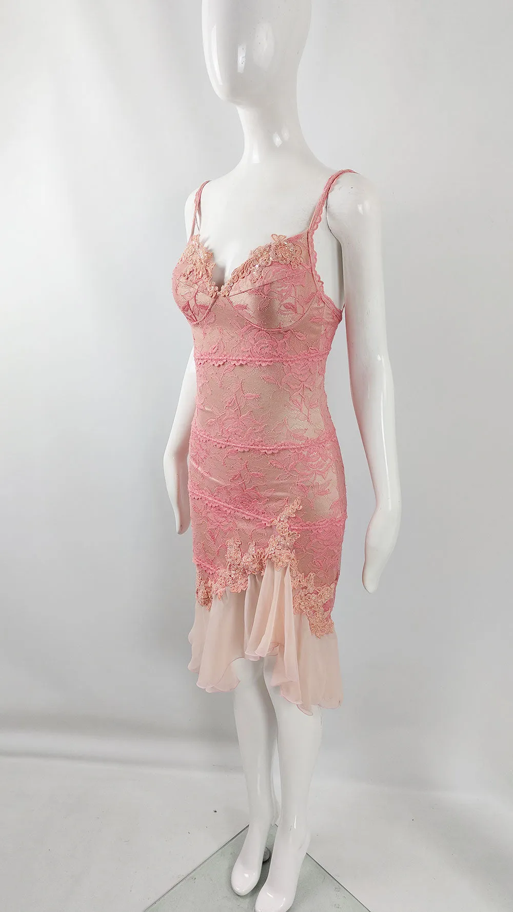 Catwalk Collection Pink & Nude Lace Chiffon y2k Party Dress