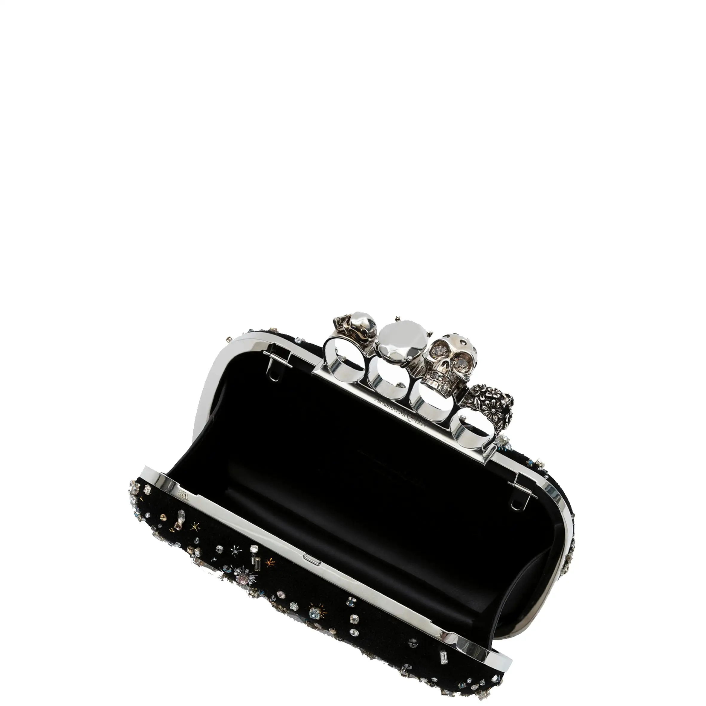 Celestial Box Skull Clutch with Strap, Black/Gold