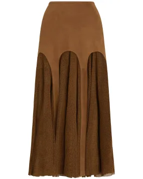 Chestnut Vicenza Perforated Suede Skirt