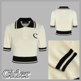 Cider  |Casual Style Nylon Plain Short Sleeves V-neck & Crew neck