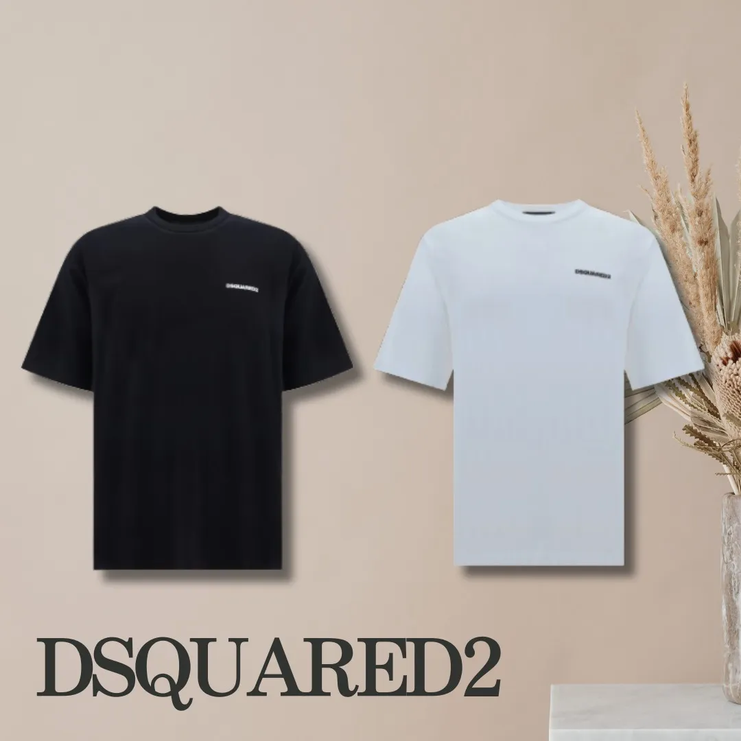 D SQUARED2  |Crew Neck Monogram Cotton Short Sleeves Luxury