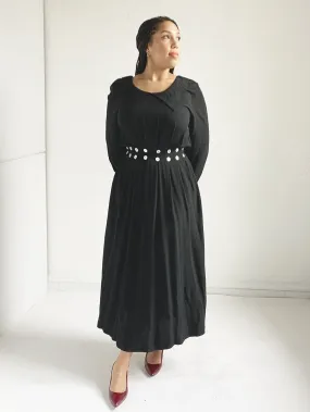 Davi Davich Black Crepe Rayon Maxi Dress With Button Belt