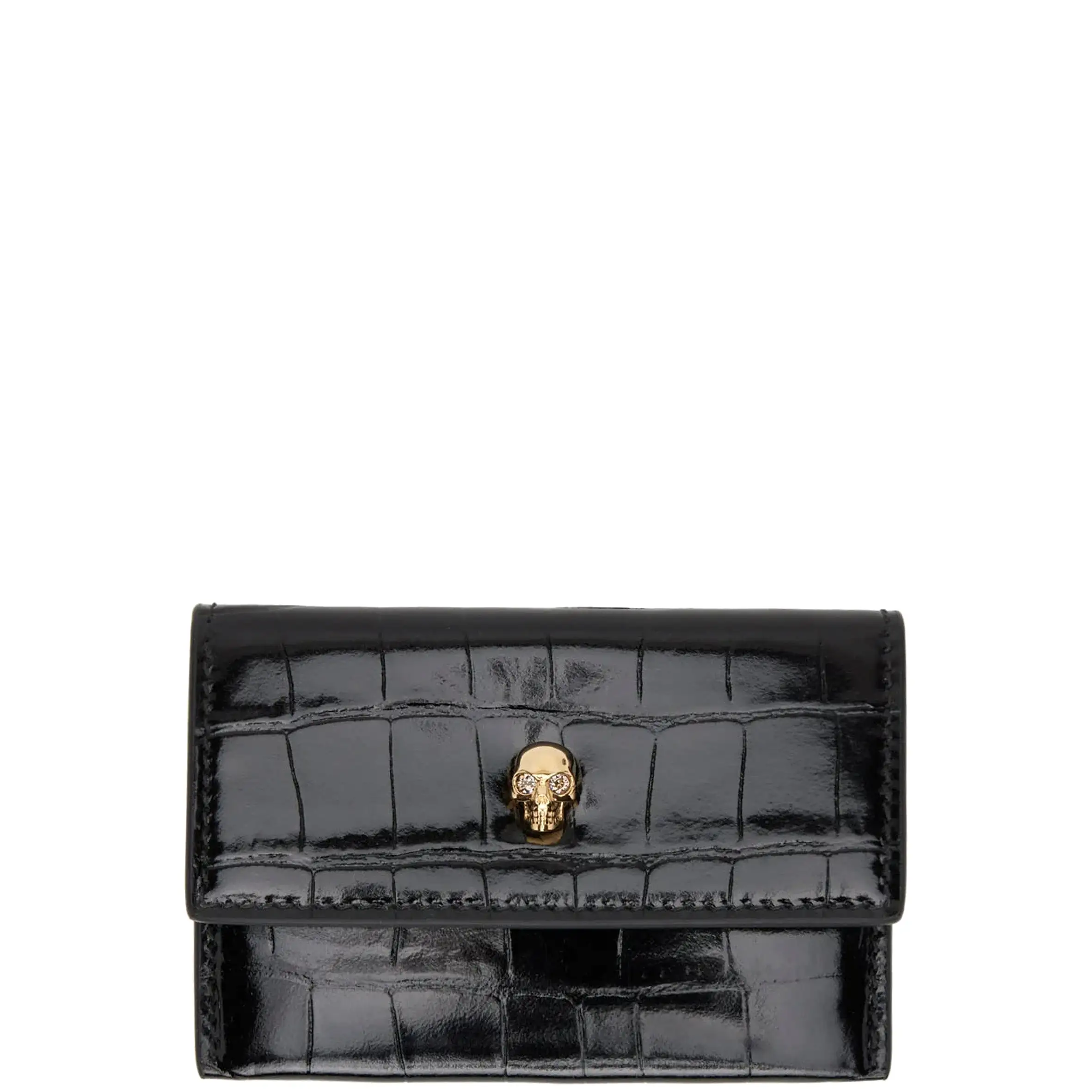 Envelope Card Holder Croc, Black/Gold