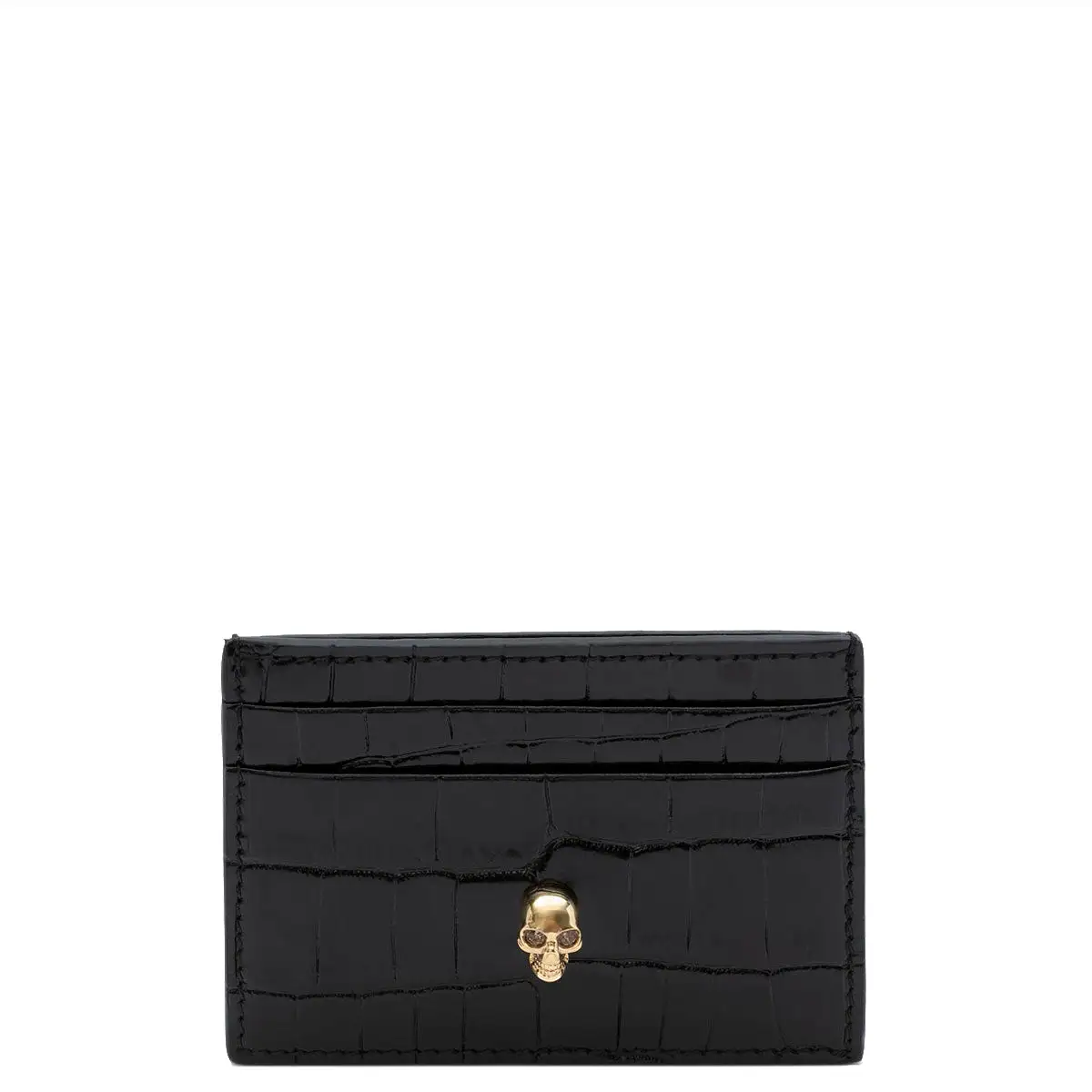 Flat Cardholder Croc, Black/Gold