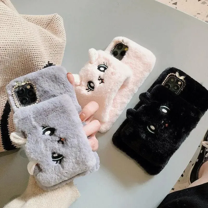 Furry Wrist Cat Embroidery Iphone Phone Case MK15211