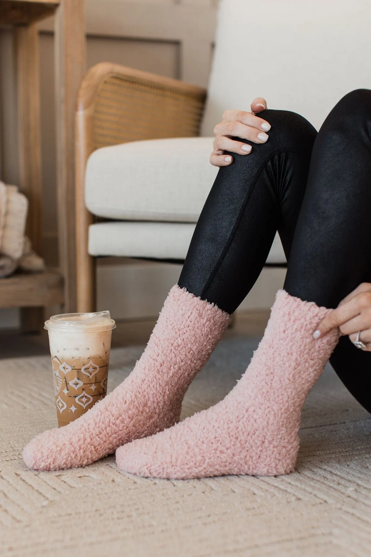 Fuzzy Knit Socks- Light Pink