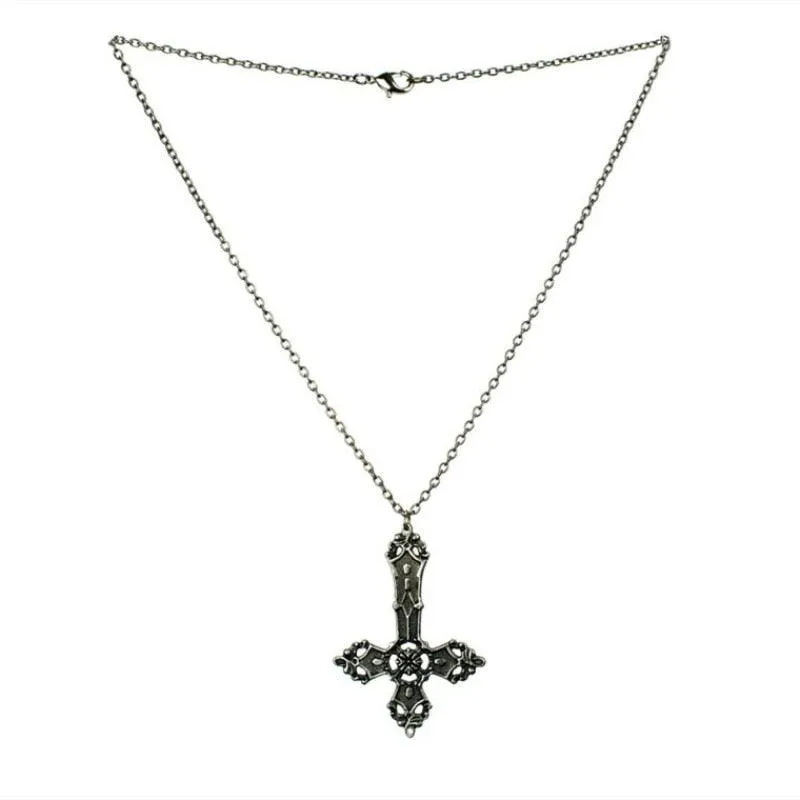 Goth Inverted Punk Cross Satanic Pendant Chain Necklace