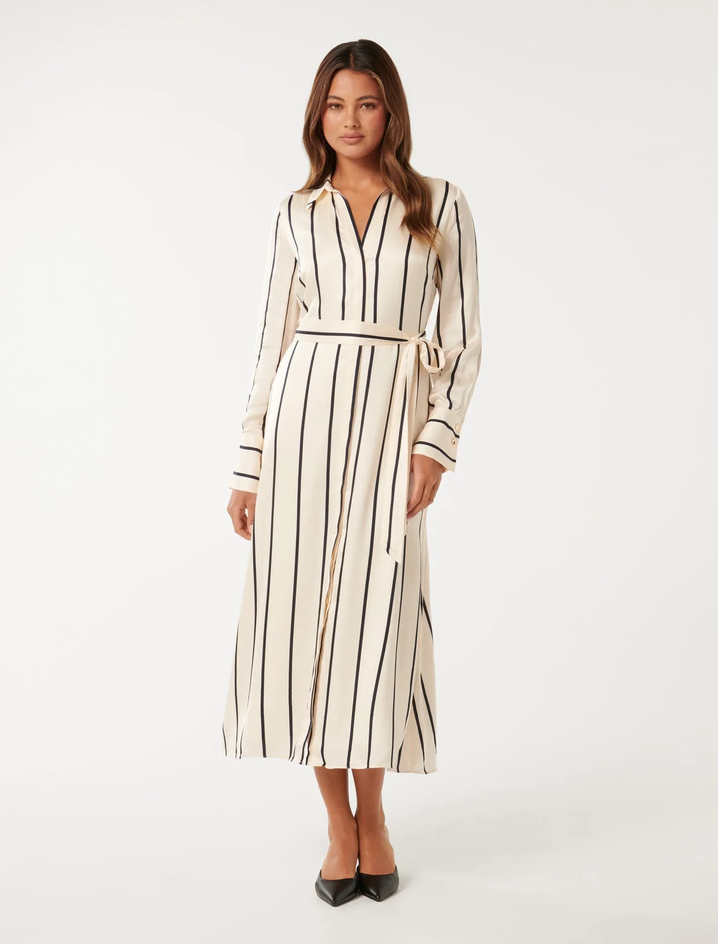 Janine Satin Shirt Midi Dress