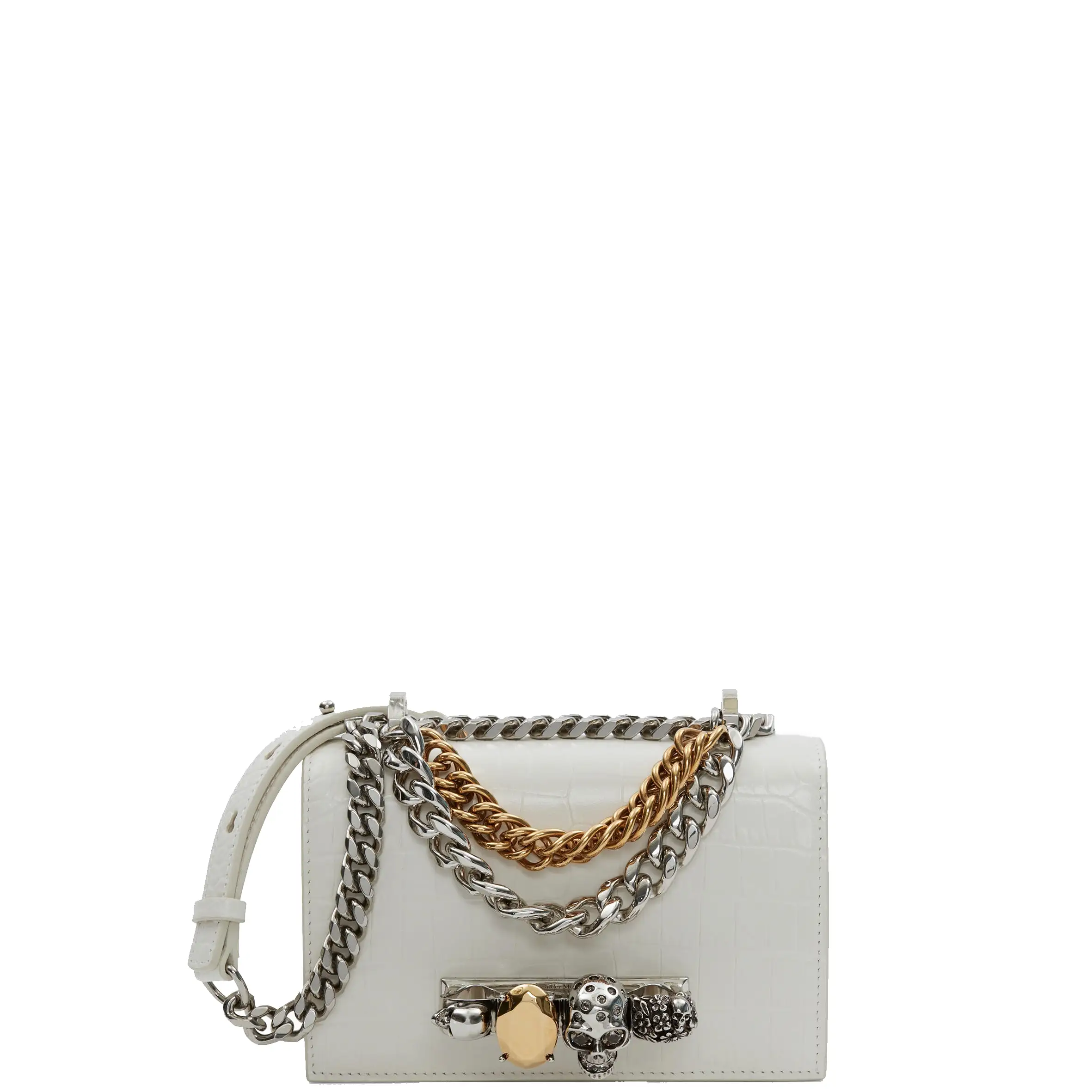 Jewelled Knuckle Satchel Mini, Ivory