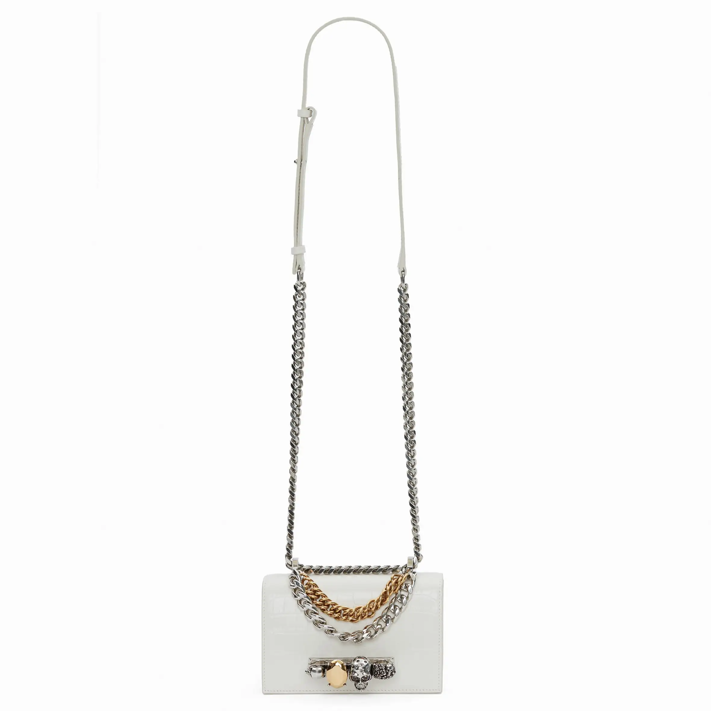 Jewelled Knuckle Satchel Mini, Ivory