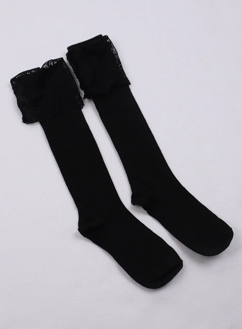 Lace Trim Over-Calf Socks CJ423