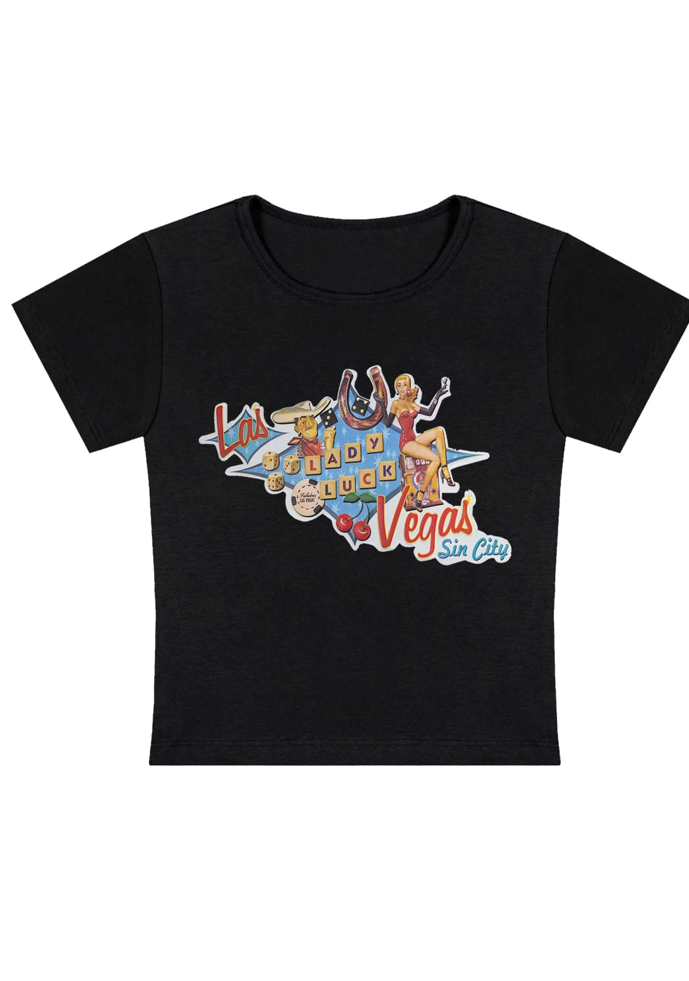 Las Vegas Sin City Lady Luck Y2K Baby Tee