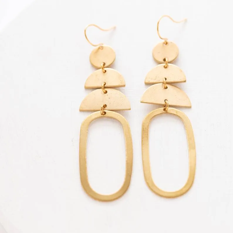 Long Oval and Moon Earrings