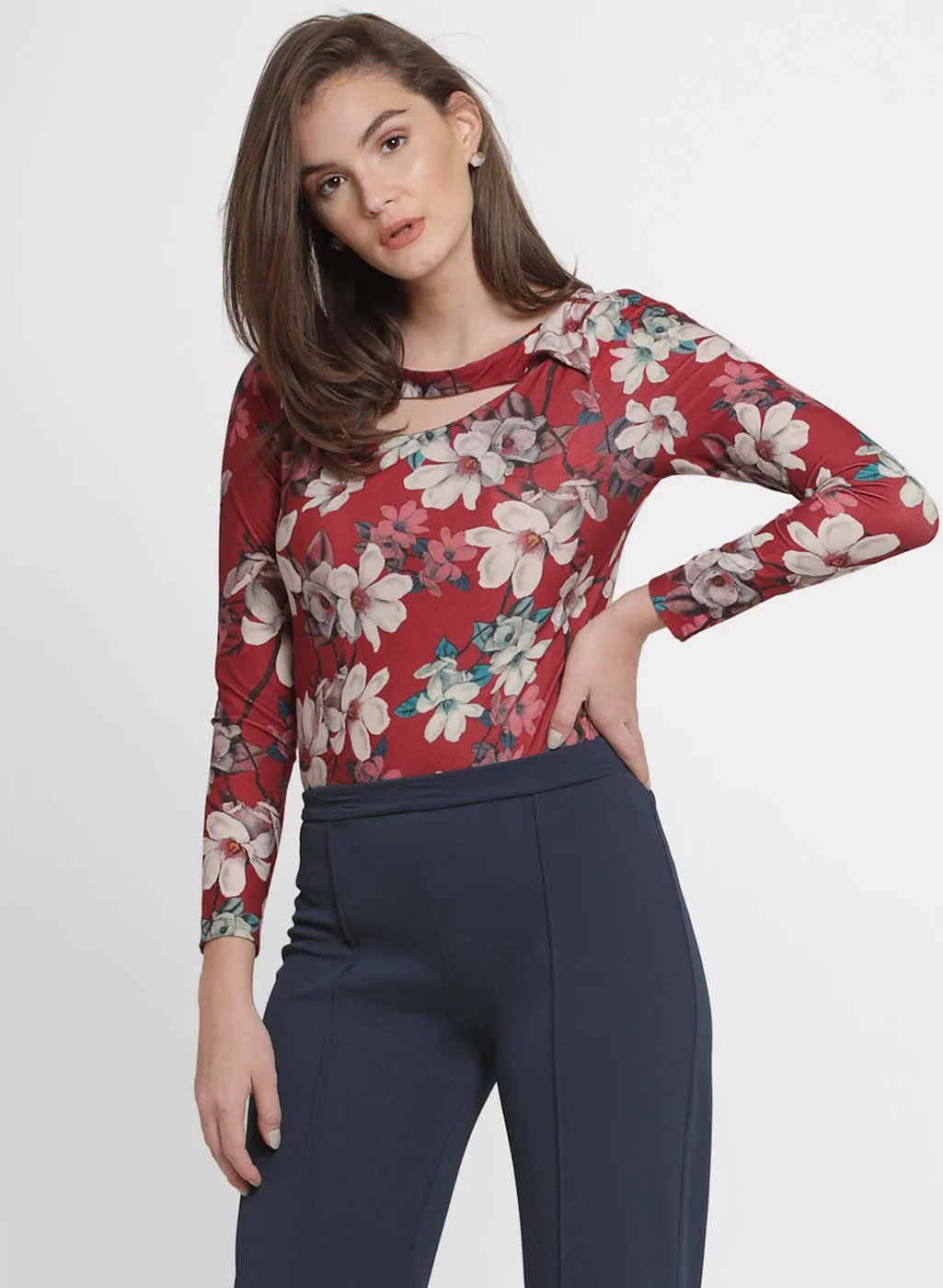 Lorena Printed Suede Cutout Top