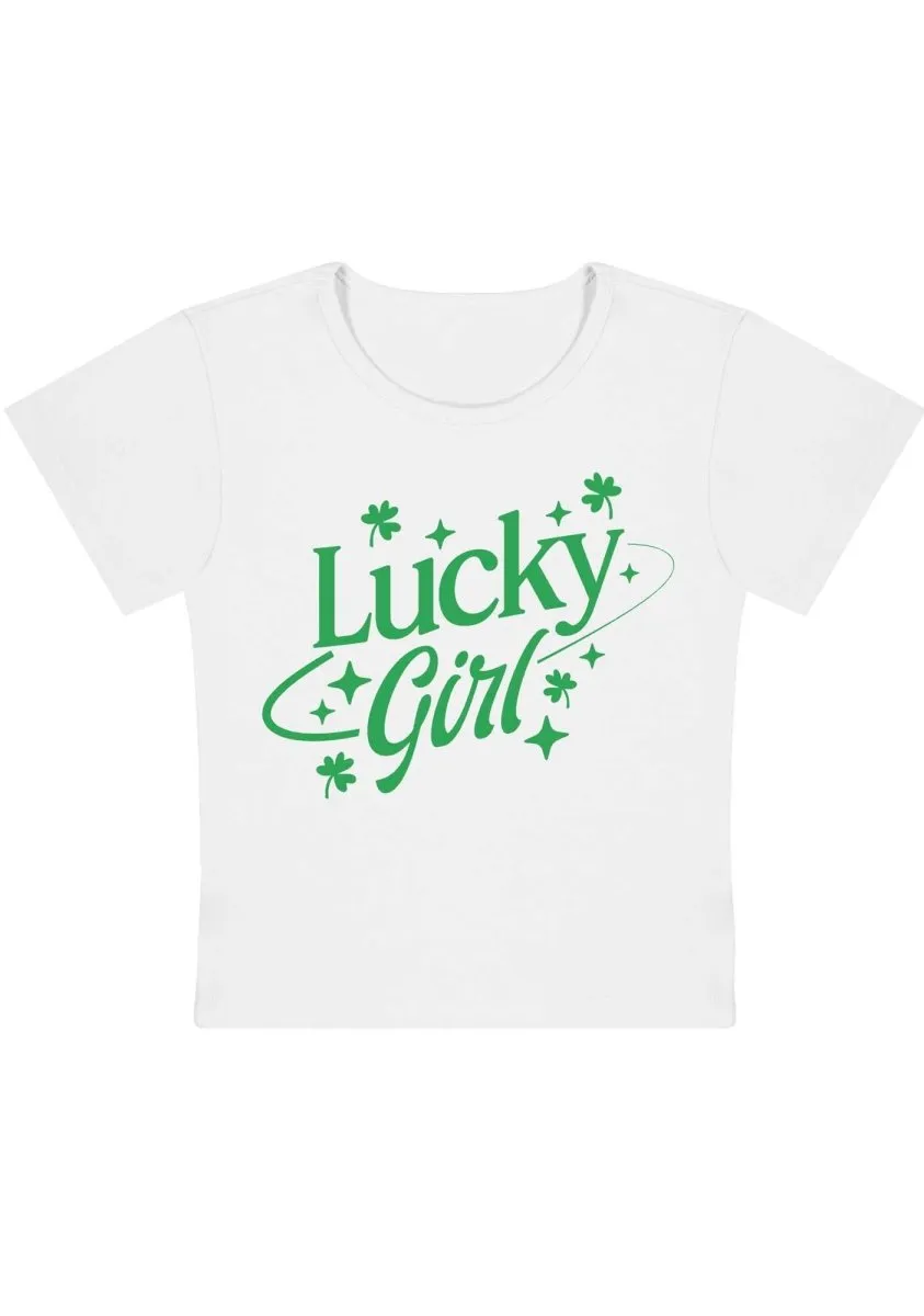 Lucky Girl Star&Clover St Patricks Y2K Baby Tee