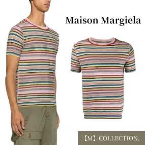 Maison Margiela  |Crew Neck Stripes Cotton Short Sleeves Designers