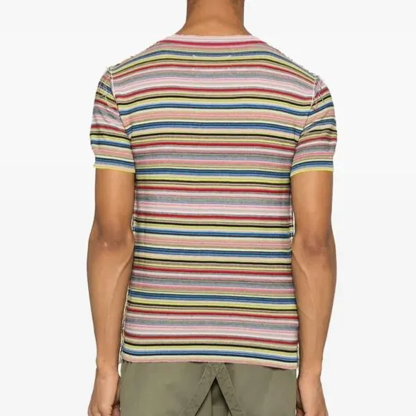 Maison Margiela  |Crew Neck Stripes Cotton Short Sleeves Designers