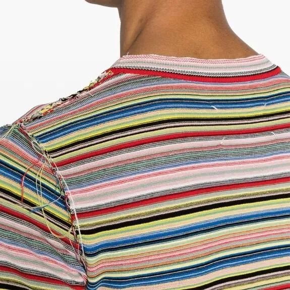 Maison Margiela  |Crew Neck Stripes Cotton Short Sleeves Designers