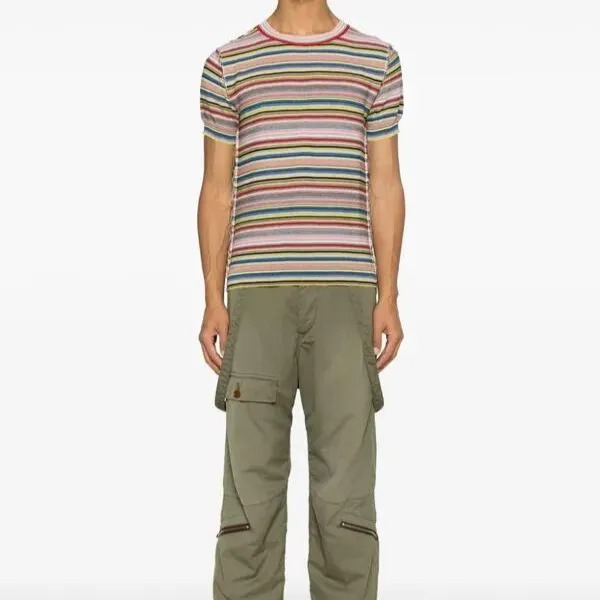 Maison Margiela  |Crew Neck Stripes Cotton Short Sleeves Designers