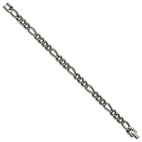 Men's 7mm Dark Gray Titanium Classic Figaro Chain Bracelet, 8.5 Inch