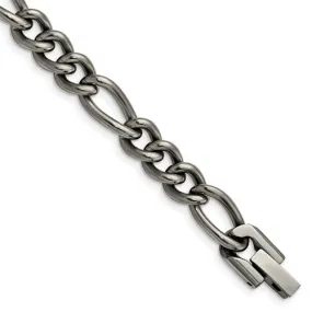 Men's 7mm Dark Gray Titanium Classic Figaro Chain Bracelet, 8.5 Inch