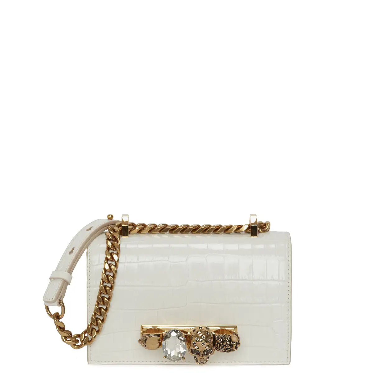 Mini Jewelled Satchel Croc, Deep Ivory