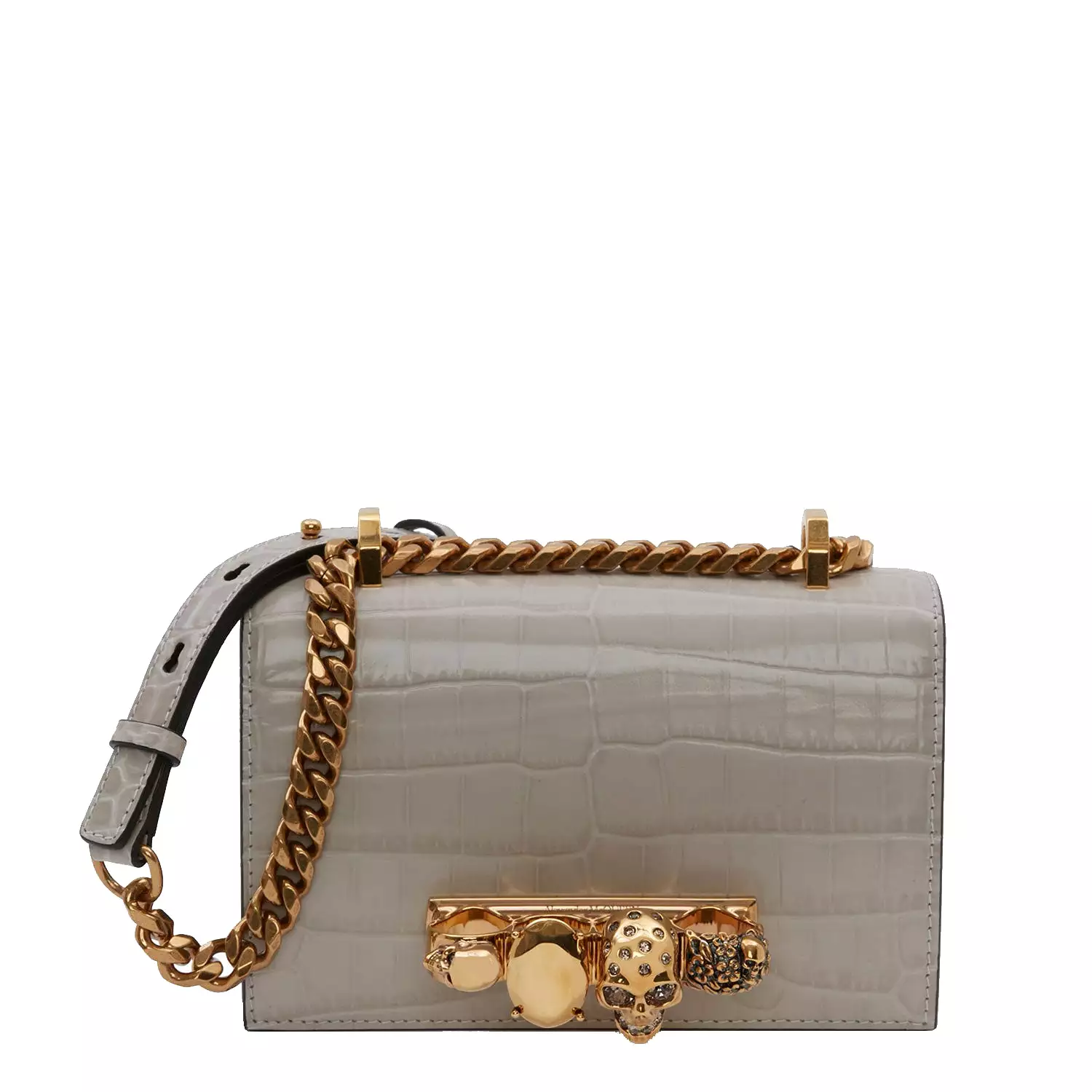 Mini Jewelled Satchel Croc, Faded Grey